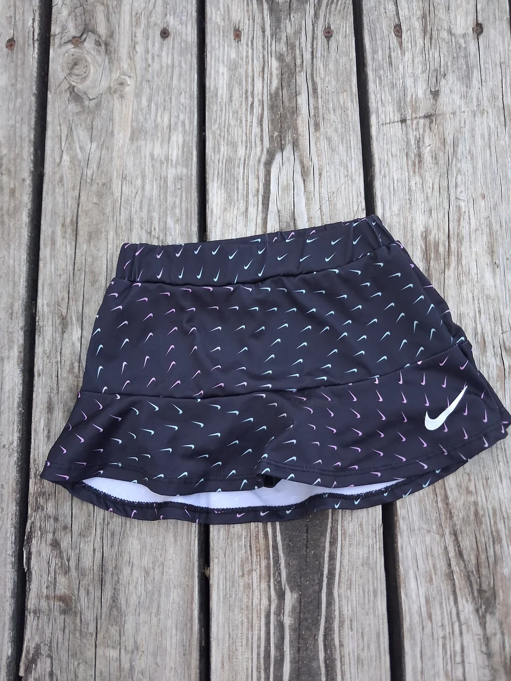 Nike Black Kids' Athletic Skort with Pastel Swoosh Print